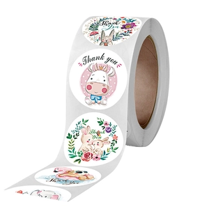 Roll of 8 colorful animal cartoon thank you stickers for children party rewards