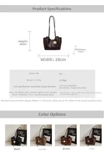 Detailed dimensions and color options of the vintage PU tote bag with fuzzy pompom charm