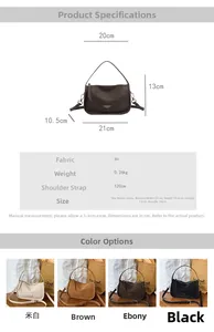 Detailed size chart and multi-color options for the vintage PU leather pillow bag