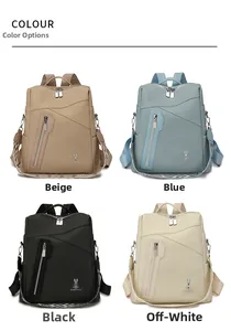 Detail view of four-color versatile backpacks with zipper pockets and woven textures