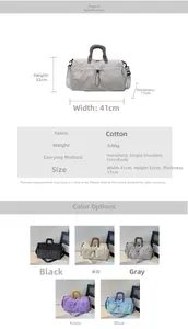 Detailed dimensions and grid texture of the large travel bag with five colors