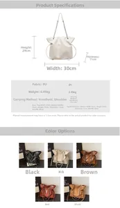 Detailed dimension guide for the large vintage chain tote bag with five color options