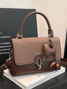 Bolso de Bandolera de Patchwork de Cuero de PU Vintage para Mujer Bolso de Mano Cuadrado Pequeño Pata de Gallo Con Colgante de Corazón