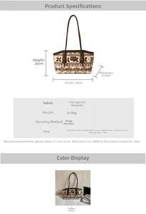 Detail showing the exact dimensions and soft faux fur texture of the vintage tote bag