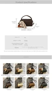 Detailed size specifications for cylinder PU crossbody bag including dimensions and color options