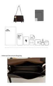Detail of vintage brown tote bag showing multi-compartment interior and durable PU leather