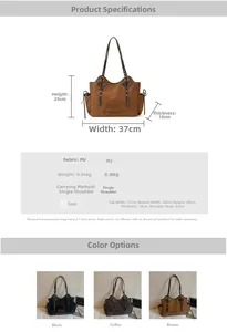Detailed size chart and parameter table for the large capacity PU tote bag with dimensions
