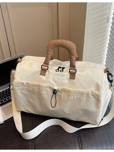 Large capacity dry wet separation travel duffel bag with shoulder strap in cream and brown