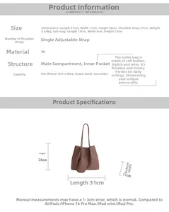 Spécifications de taille du sac fourre-tout en similicuir marron avec pochette interne
