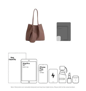 Vue détaillée du sac cabas en cuir marron montrant la capacité pour iPad et essentiels