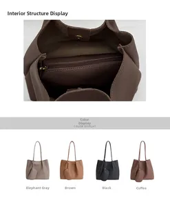 Détail du grand sac cabas en cuir avec poche zippée intérieure et fermoir magnétique