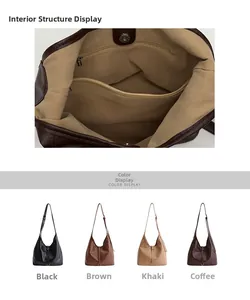 Detail of tote bag interior lining and four color options in leather texture
