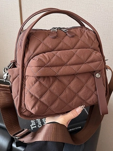 Women Quilted Nylon Crossbody Bag Wide Strap Small Square Padded Shoulder Bag Casual Daily Commuter Handbag