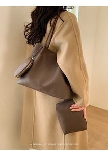 Ensemble 3 pièces de cabas marron foncé avec porte-monnaie et pochette intérieure