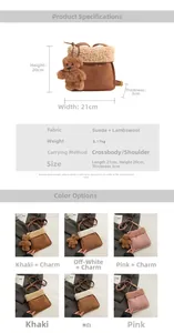 Detalle del bolso pequeño de felpa con materiales de ante y borreguito para mujer