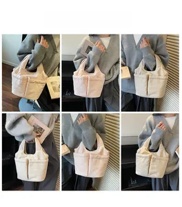 Multi-angle views of a versatile canvas tote bag with large external pockets for daily commute