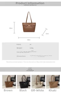 Infographic showing dimensions and multi-color options of the 0.62kg PU leather tote bag