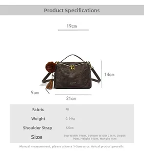 Guide des tailles détaillé pour sacoche rétro en cuir PU avec dimensions et sangle
