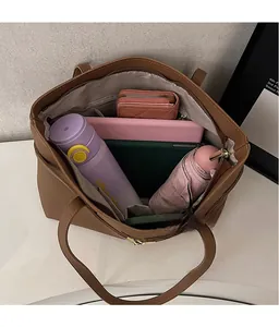 Top view of brown lychee grain tote bag showing large capacity for daily essentials