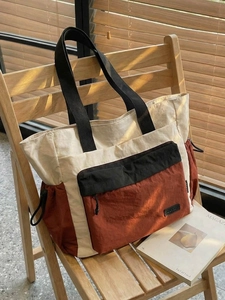 Large Capacity Contrast Color Tote Bag Nylon Waterproof Shoulder Bag For Women Travel Fitness Yoga Gym Handbag Commute Bag