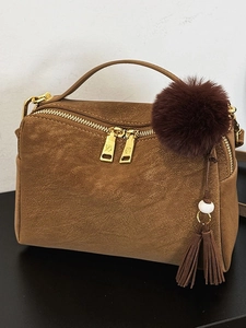 Sac Bandoulière Vintage en Cuir PU pour Femme Forme Oreiller Avec Pendentif Pompon Gland Petit Sac à Main Double Fermeture
