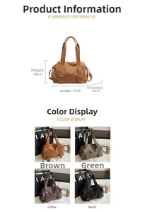 Detailed size specifications for retro utility tote bags with four available colors
