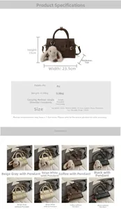 Detailed size chart and multi-color options for modern PU leather crossbody square bag