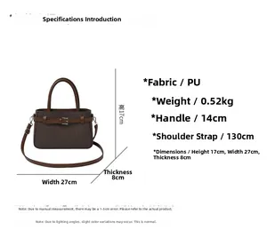 Tableau des tailles détaillé pour sac bandoulière marron foncé avec ses spécifications