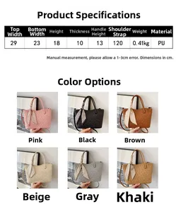 Tabla de tallas detallada y dimensiones para el bolso retro de cuero PU acolchado