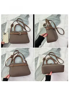 Vue multi-angle d'un sac bandoulière vintage marron avec texture grainée et boucle