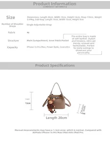 Detailed size specifications for the vintage brown PU leather bucket bag with dimensions