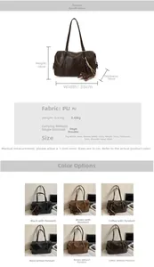 Detailed size chart and parameter guide for retro PU leather underarm tote bag