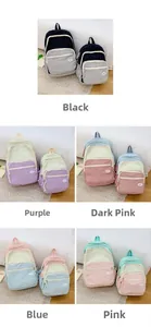 Five sets of macaron color backpack pairs in various pastel tones and sizes