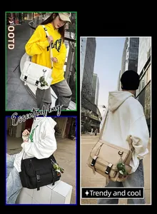 Three large capacity waterproof messenger bags in black white and khaki with dinosaur charm