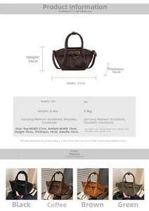 Dimensions détaillées et options de couleurs pour le sac seau plissé vintage