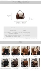Tabla de tallas y opciones de color para la mochila versátil de cuero PU para mujer