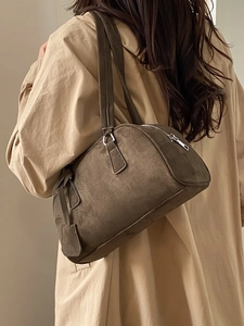 Retro tan frosted leather Boston bag for women with large capacity and stylish top handles