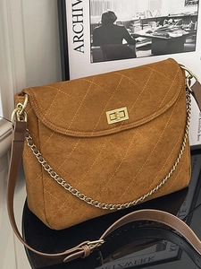 Retro Gesteppt Wildleder Umhängetasche Für Damen Luxus Goldkette Metallsperre Schultertasche Täglicher Pendler Büro Tote Bag