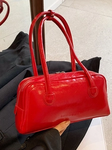 Women Minimalist PU Leather Boston Shoulder Bag Crinkle Texture Underarm Bag Chic Handbag With Metal Zipper For Daily Commute