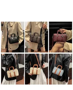 Style guide showing different colors of a versatile Boston handbag worn on the shoulder