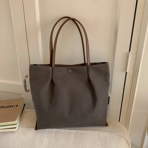 Women Large Capacity Canvas Tote Bag Minimalist Solid Color Shoulder Bag Retro Chic Handbag For Daily Commute Work School