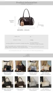 Detailed size specifications and material chart for the vintage PU leather shoulder tote bag