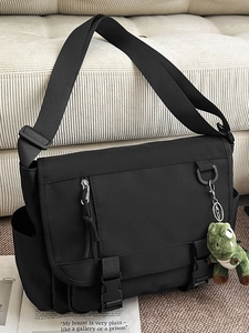 Women Large Capacity Water Repellent Nylon Messenger Bag Utility Style Crossbody Bag With Dinosaur Pendant Daily Shoulder Bag