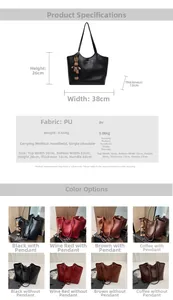 Detailed size chart and multi-color options for the vintage PU leather tote bag