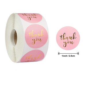 Pink Gold Stamped Round Thank You Seal Labels For Wedding Gift Envelope Decoration Paper Stickers Reward Labels