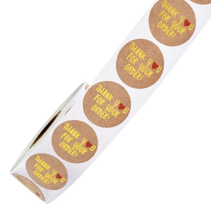 Kraft paper Thank You For Your Order stickers roll with gold lettering and red heart