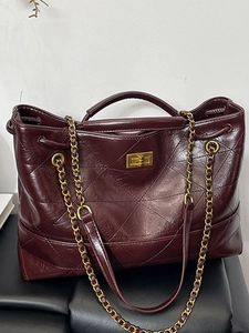 Sac Cabas Matelassé Mode pour Femmes Grande Capacité en Cuir PU avec Chaîne Sac à Bandoulière et Serrure en Métal Casual