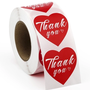 Red Heart Shaped Thank You Stickers Roll Self Adhesive Labels For Wedding Gift Baking Packaging Sealing Decoration