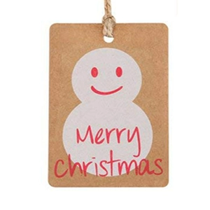 Merry Christmas kraft paper gift tags with snowman and jute twine for holiday packaging