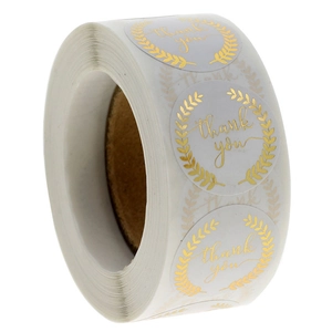 White Round Thank You Stickers Gold Stamping Floral Wreath Labels For Wedding Party Business Gift Seal Stickers